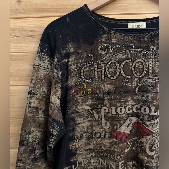 Y2K Vintage Cactus Size Large Chocolate Graphic All Over Print Tee - Picture 2 of 12